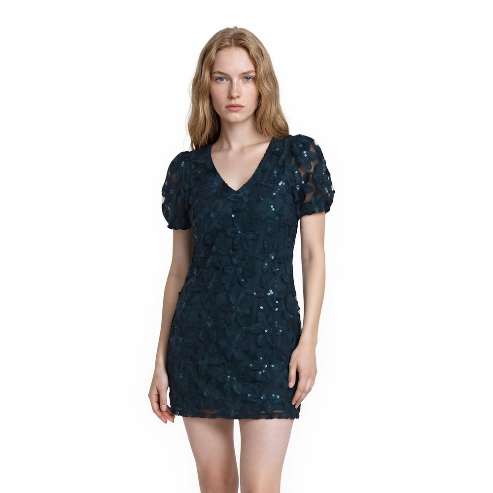 NEW Cable & Gauge Sequin Dress Women's Size Medium Teal Floral Cocktail‎ Party